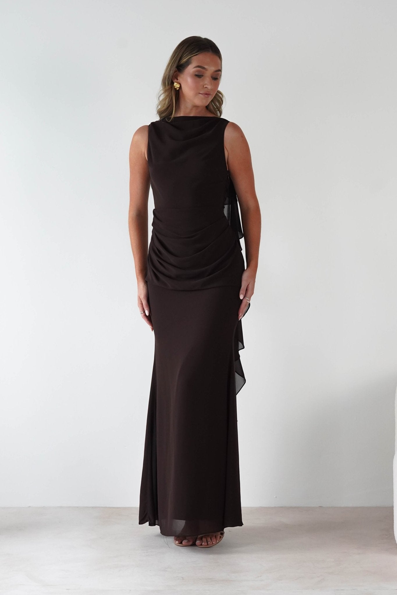 Montana Chiffon Maxi Dress | Brown | Oh Hello Clothing | S (8)