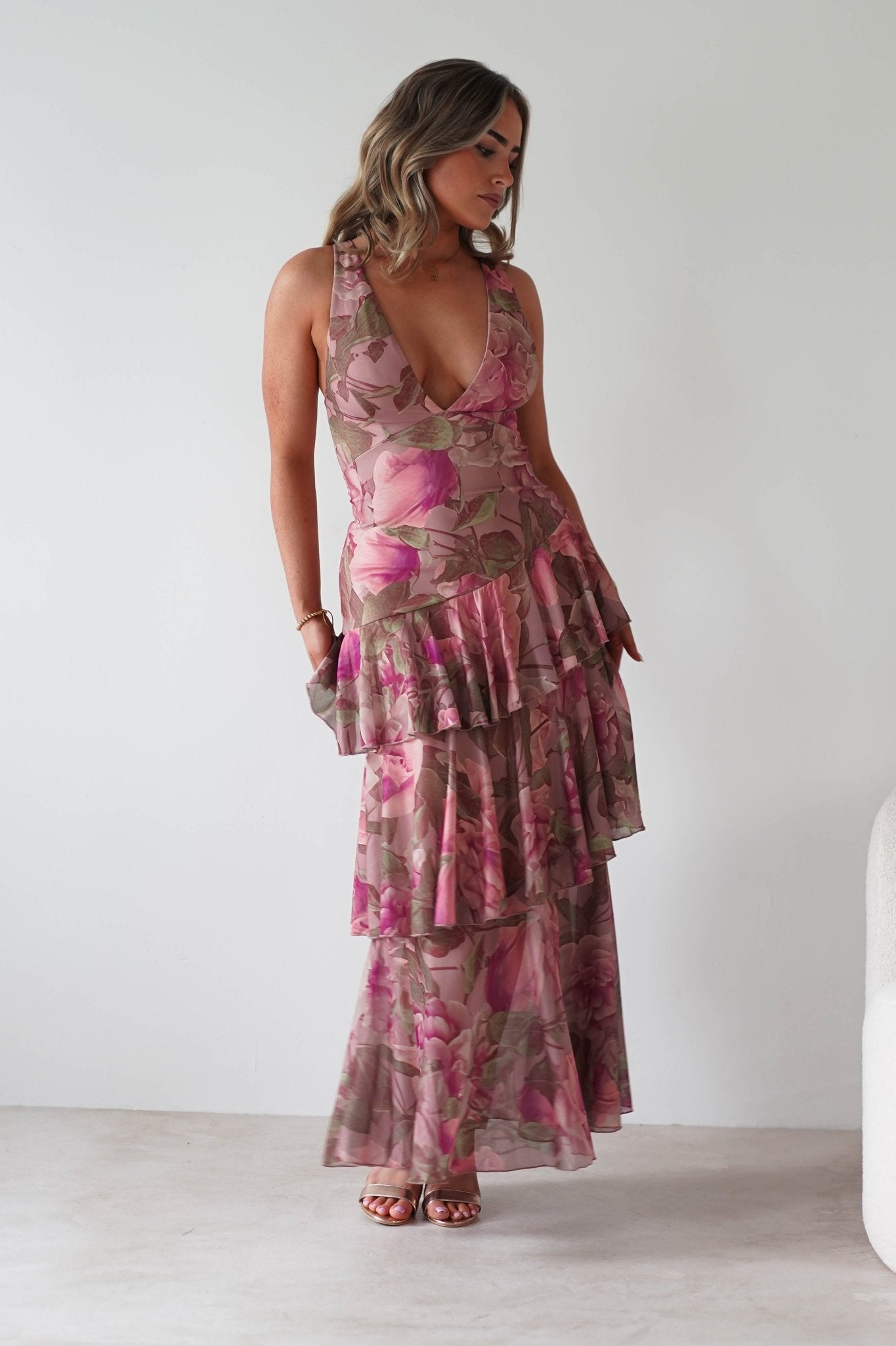 Morgana Floral Ruffle Maxi Dress | Mixed Print | Oh Hello Clothing | XS (6)