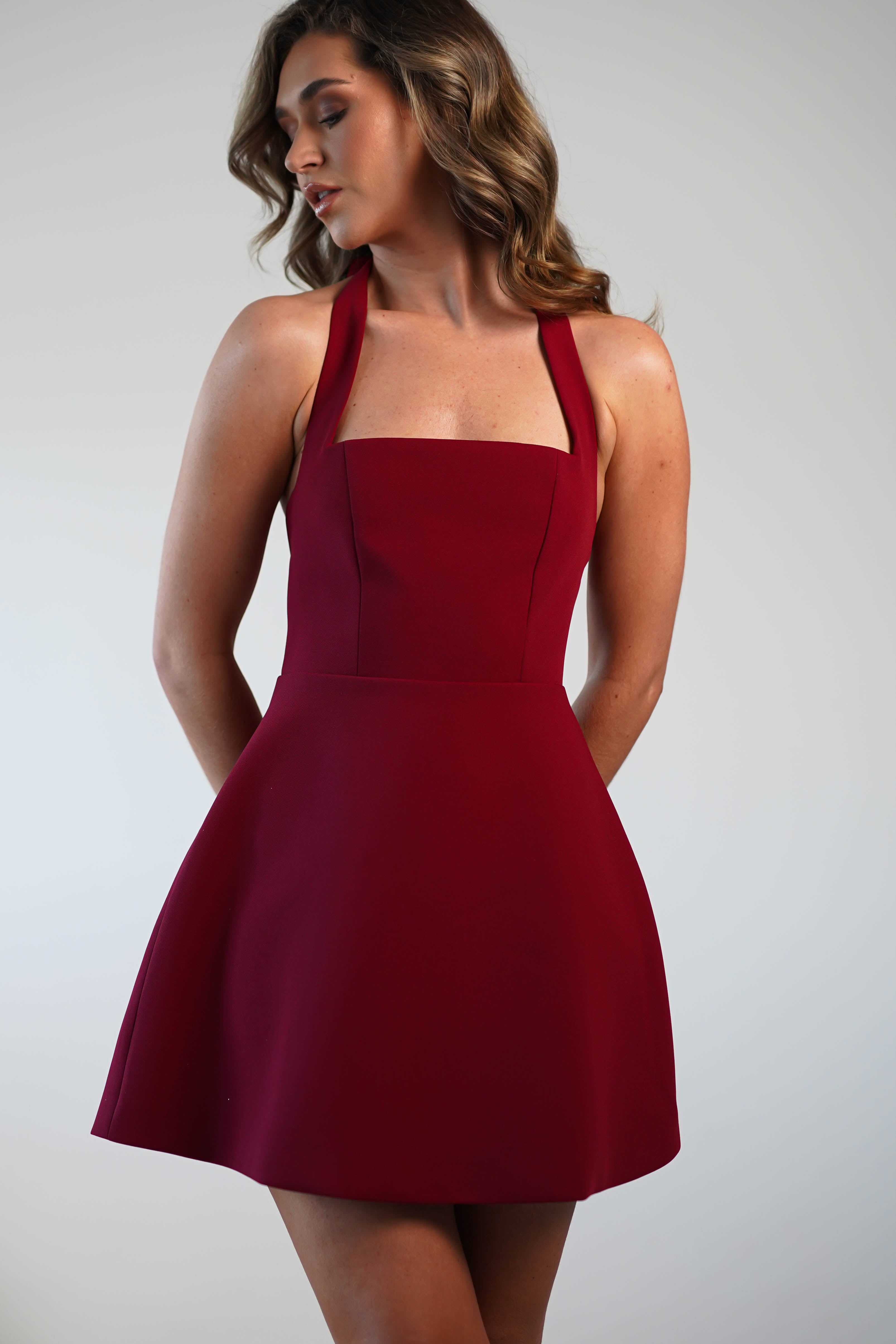 Morocco Halterneck Mini Dress | Wine