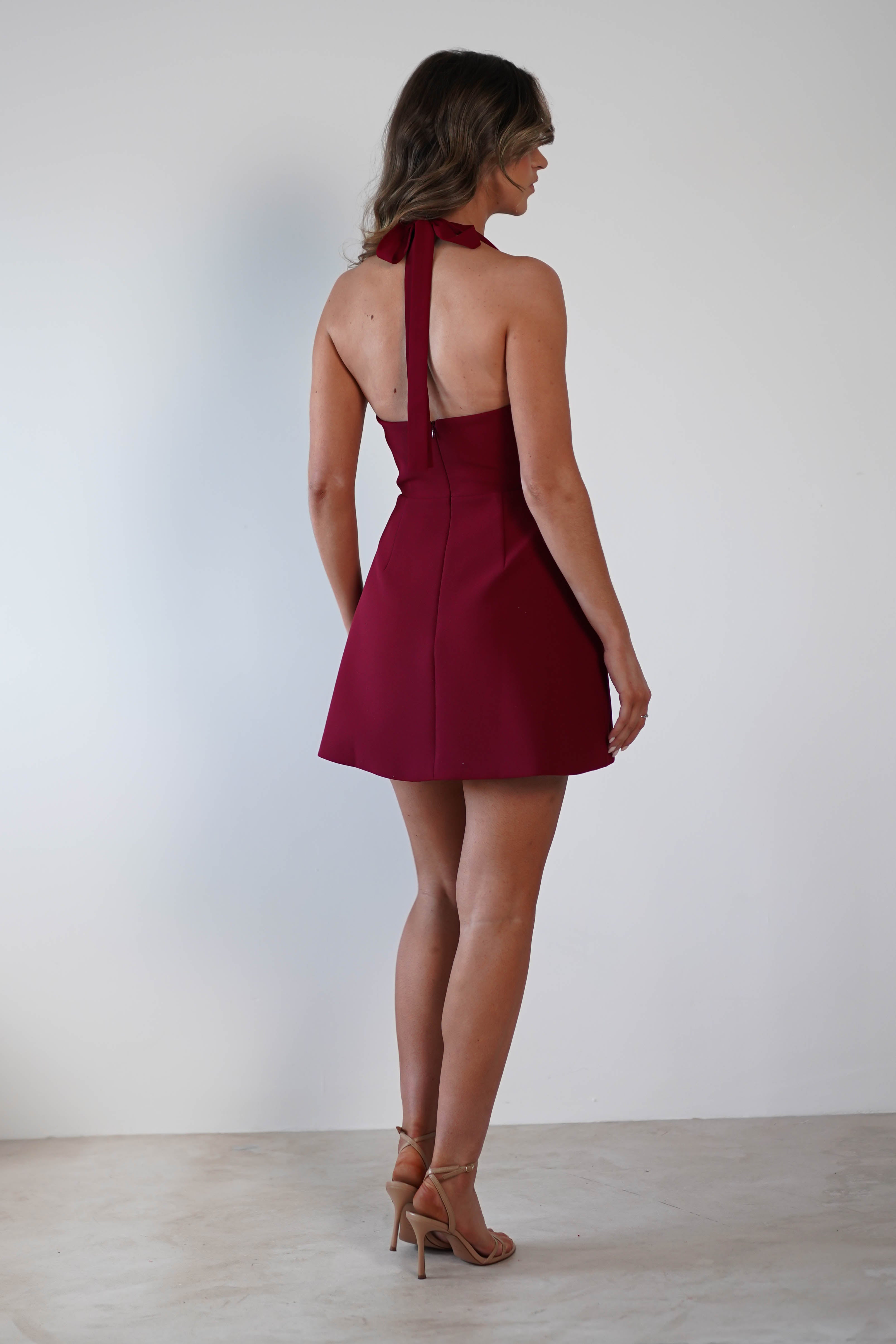 Morocco Halterneck Mini Dress | Wine