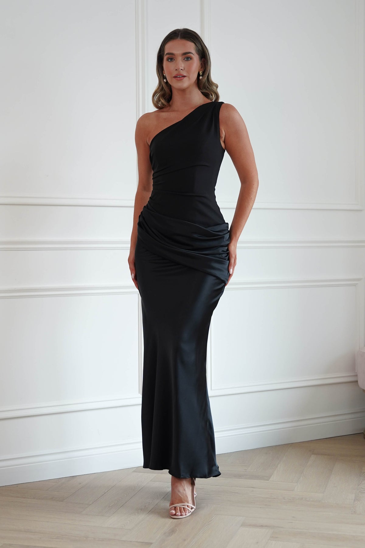 Oh Hello Clothing Dresses > Prom Dresses Nadalia One Shoulder Satin Maxi Dress | Black