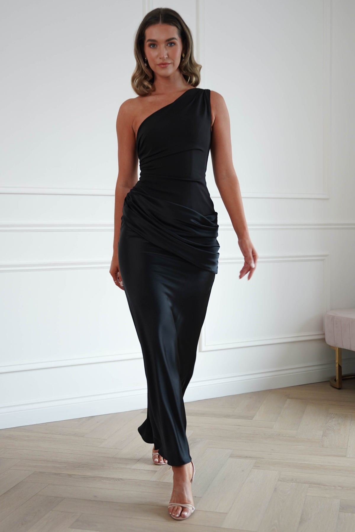 Oh Hello Clothing Dresses > Prom Dresses Nadalia One Shoulder Satin Maxi Dress | Black