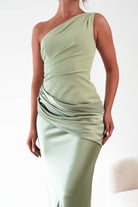 Oh Hello Clothing Dresses > Prom Dresses Nadalia One Shoulder Satin Maxi Dress | Sage