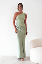 Oh Hello Clothing Dresses > Prom Dresses Nadalia One Shoulder Satin Maxi Dress | Sage