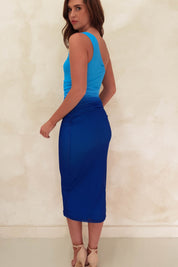 Natalia Bodycon Ruffle Midi Dress | Blue Ombre