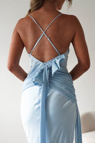 Natasha Satin Draped Maxi Dress Blue | Wedding Guest Dress | Draped Skirt | Maxi | Oh Hello Clothing