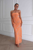 Oh Hello Clothing Women > Clothing > Dresses Nenita Beaded Strapless Maxi Dress | Orange
