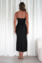 Neve Silky Satin Feather Slip Dress Black | Wedding Guest Dress | Satin | Oh Hello Clothing