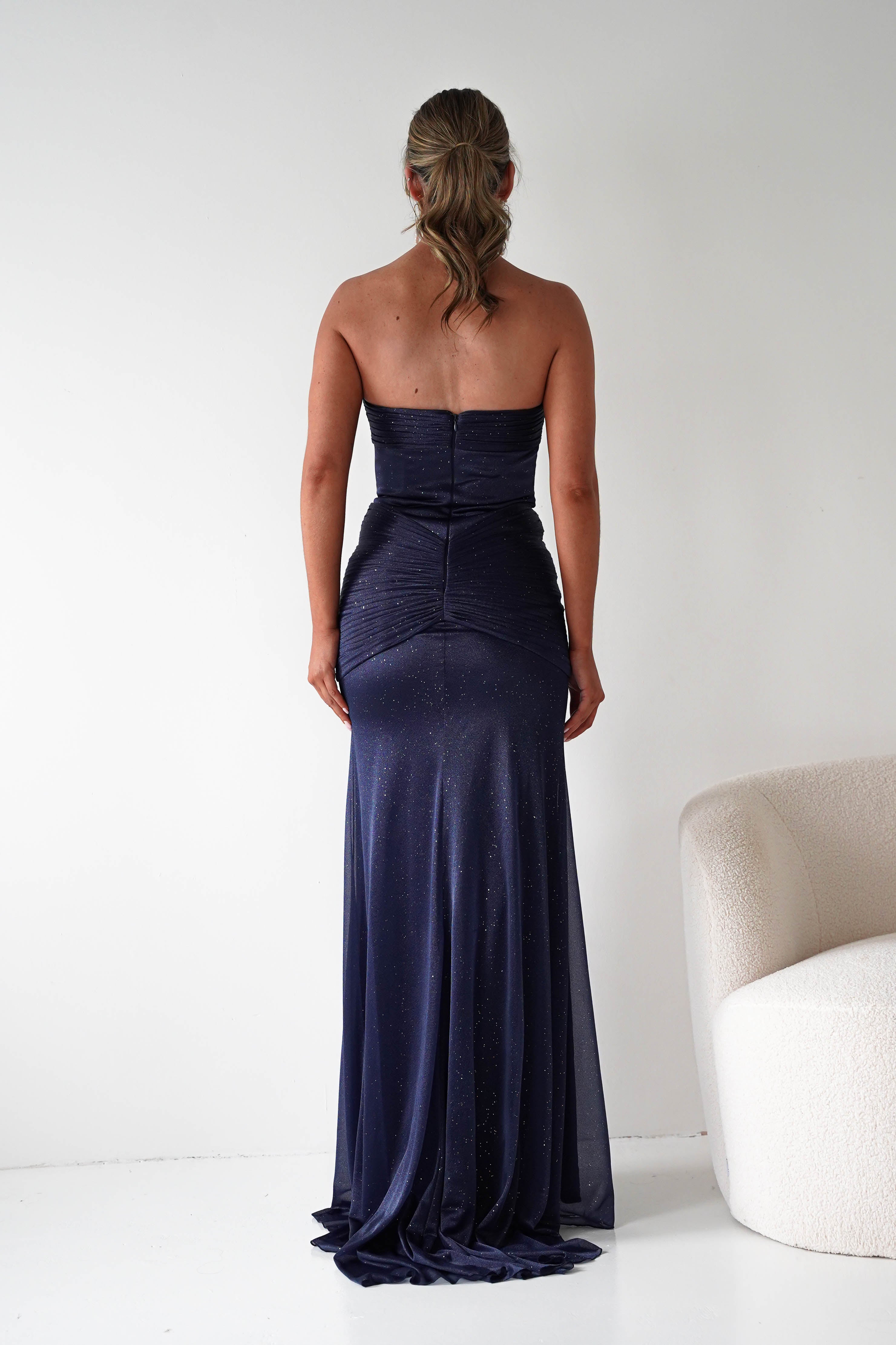 Oh Hello Clothing Dresses Nicola Strapless Glitter Gown | Navy