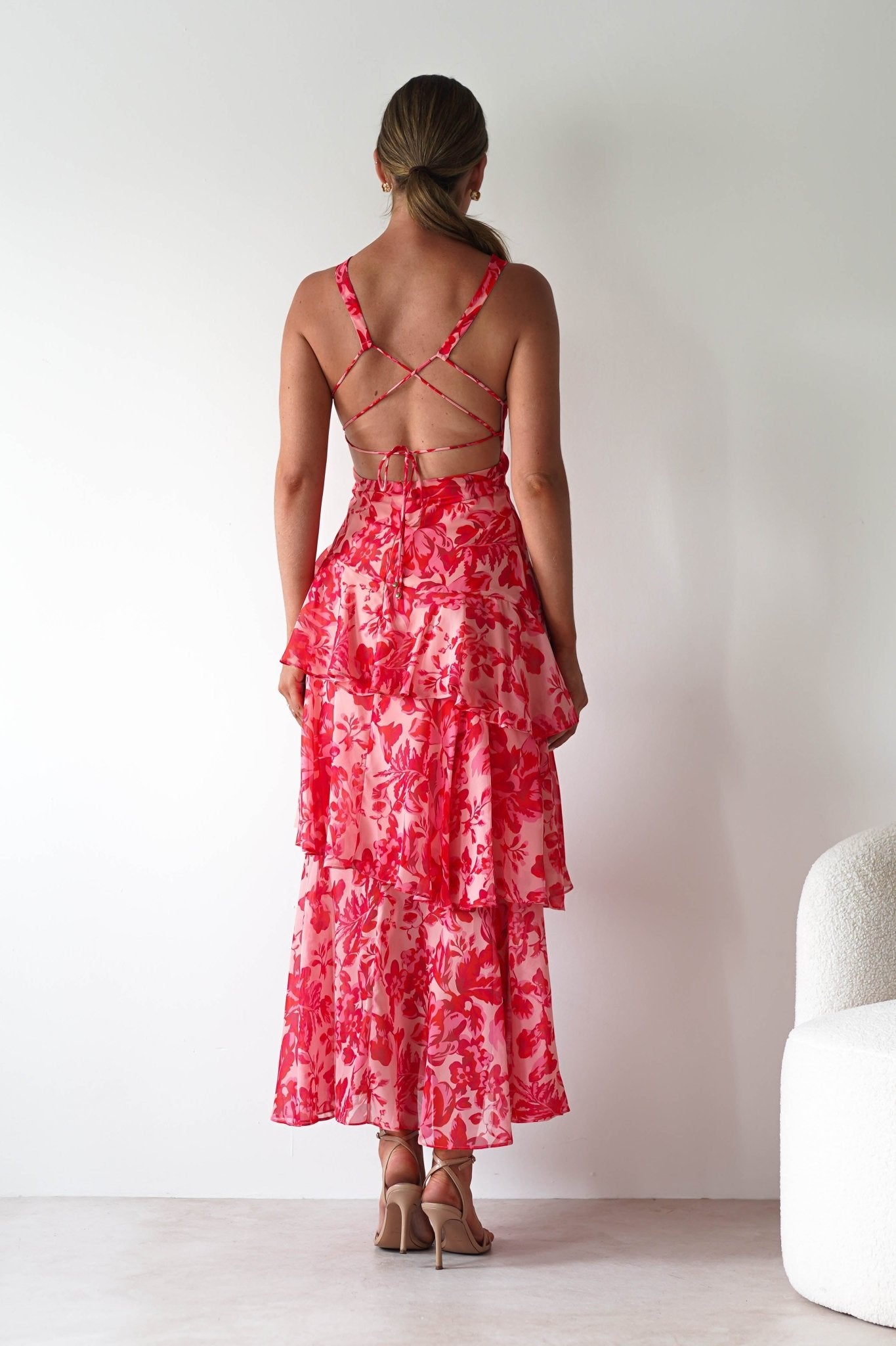 Nicolette Ruffle Maxi Dress | Red Print | Oh Hello Clothing | XS (6)