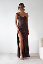 Nicolette Soft Satin Maxi Gown | Brown | Debs & Prom | Formal Gown | Oh Hello Clothing