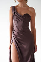 Nicolette Soft Satin Maxi Gown | Brown | Debs & Prom | Formal Gown | Oh Hello Clothing