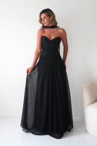 Oh Hello Clothing Dresses Nicolette Strapless Chiffon Maxi Gown | Black