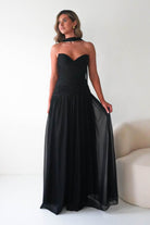 Oh Hello Clothing Dresses Nicolette Strapless Chiffon Maxi Gown | Black