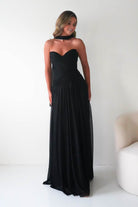 Oh Hello Clothing Dresses Nicolette Strapless Chiffon Maxi Gown | Black