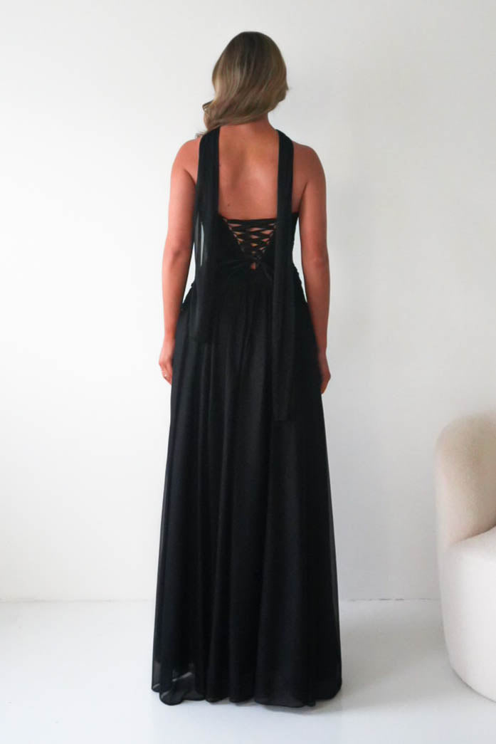 Oh Hello Clothing Dresses Nicolette Strapless Chiffon Maxi Gown | Black