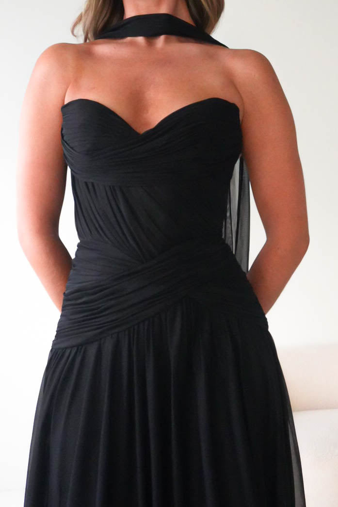 Oh Hello Clothing Dresses Nicolette Strapless Chiffon Maxi Gown | Black