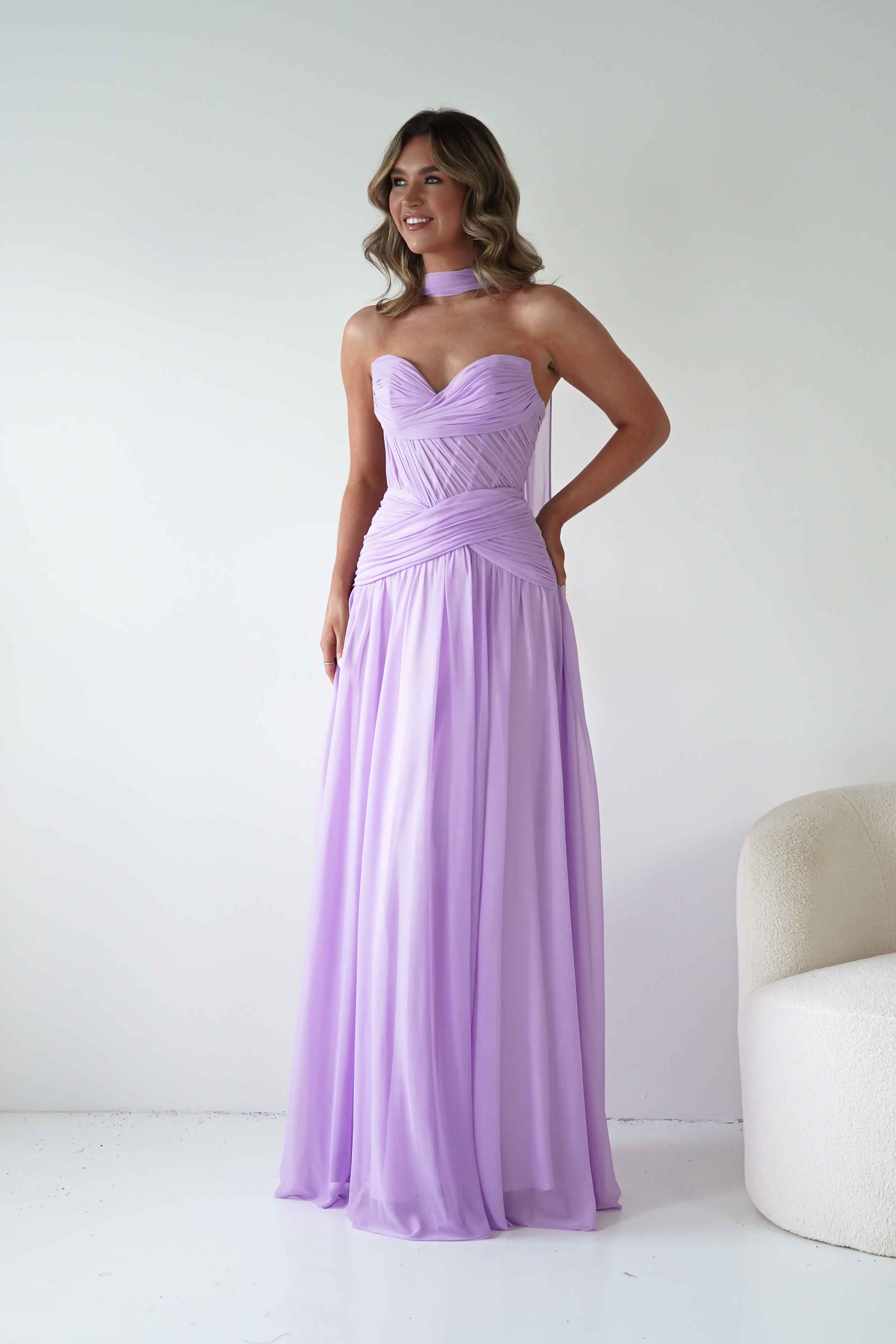 Oh Hello Clothing Women > Clothing > Dresses Nicolette Strapless Chiffon Maxi Gown | Lavender
