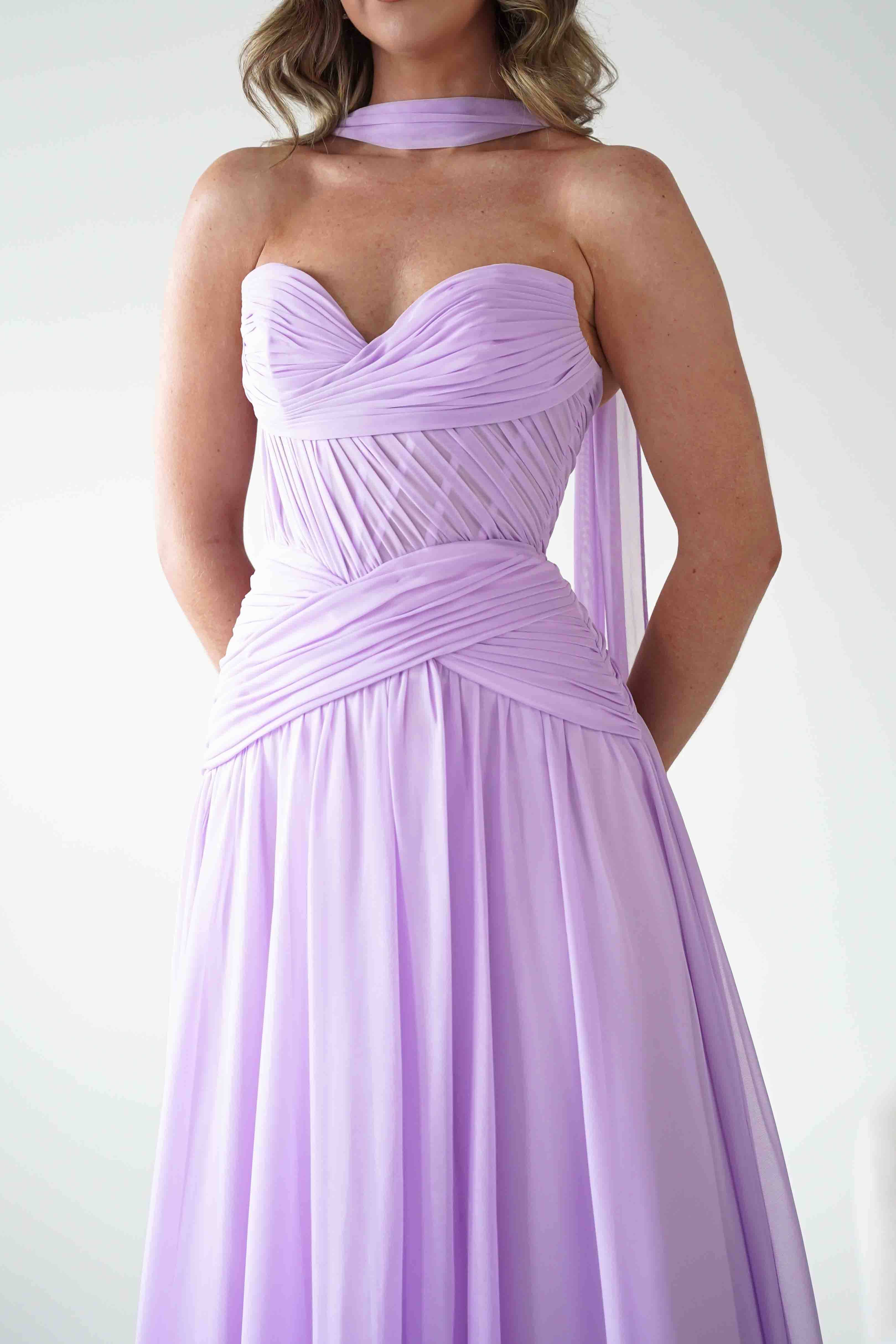 Oh Hello Clothing Women > Clothing > Dresses Nicolette Strapless Chiffon Maxi Gown | Lavender