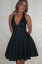 Ninette Glitter Mini Dress Black | Wedding Guest Dress | Oh Hello Clothing