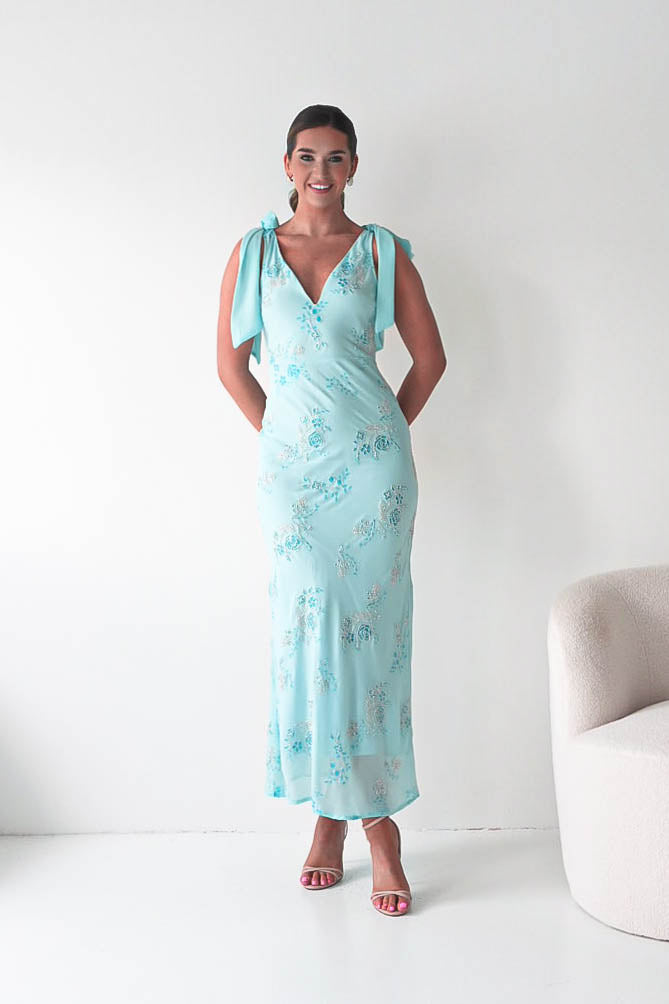 Oh Hello Clothing Women > Clothing > Dresses Noah Floral Embellished Maxi Dress | Turquoise Blue