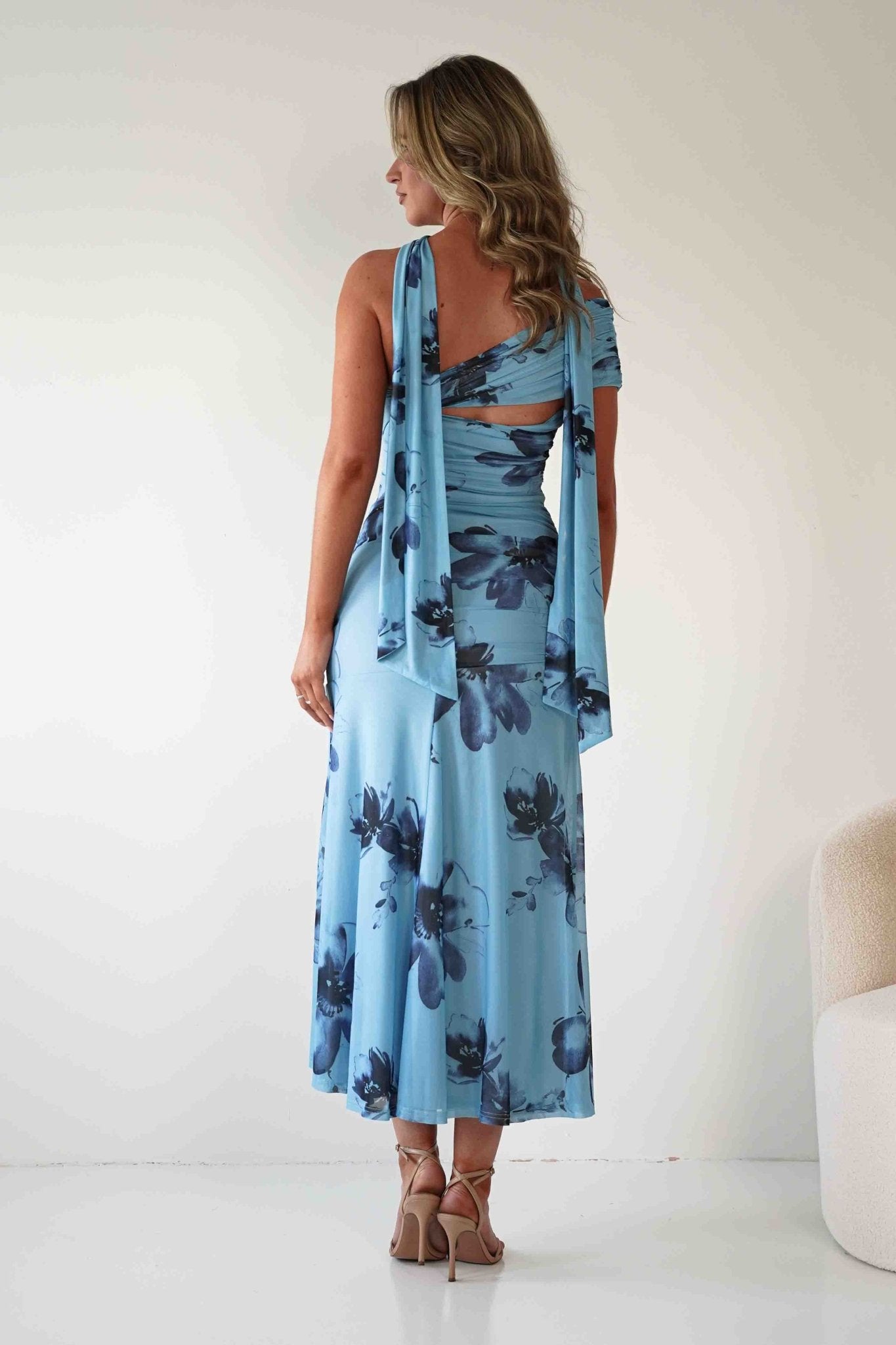 Noelani Floral Mesh Scarf Maxi Dress | Blue | Oh Hello Clothing | XS (6)