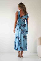 Noelani Floral Mesh Scarf Maxi Dress Blue | Wedding Guest Dress | Maxi | Mesh | Oh Hello Clothing