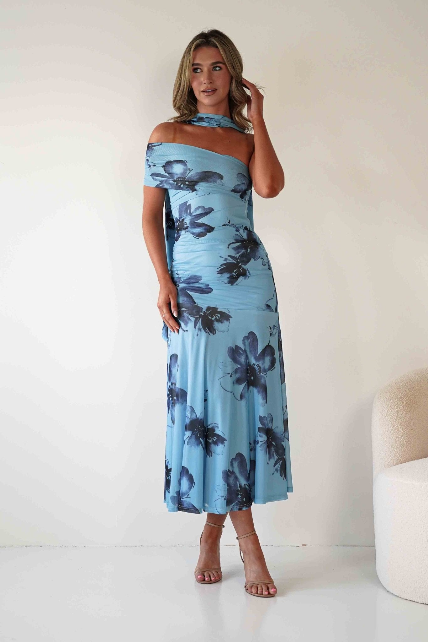 Noelani Floral Mesh Scarf Maxi Dress | Blue | Oh Hello Clothing | XS (6)