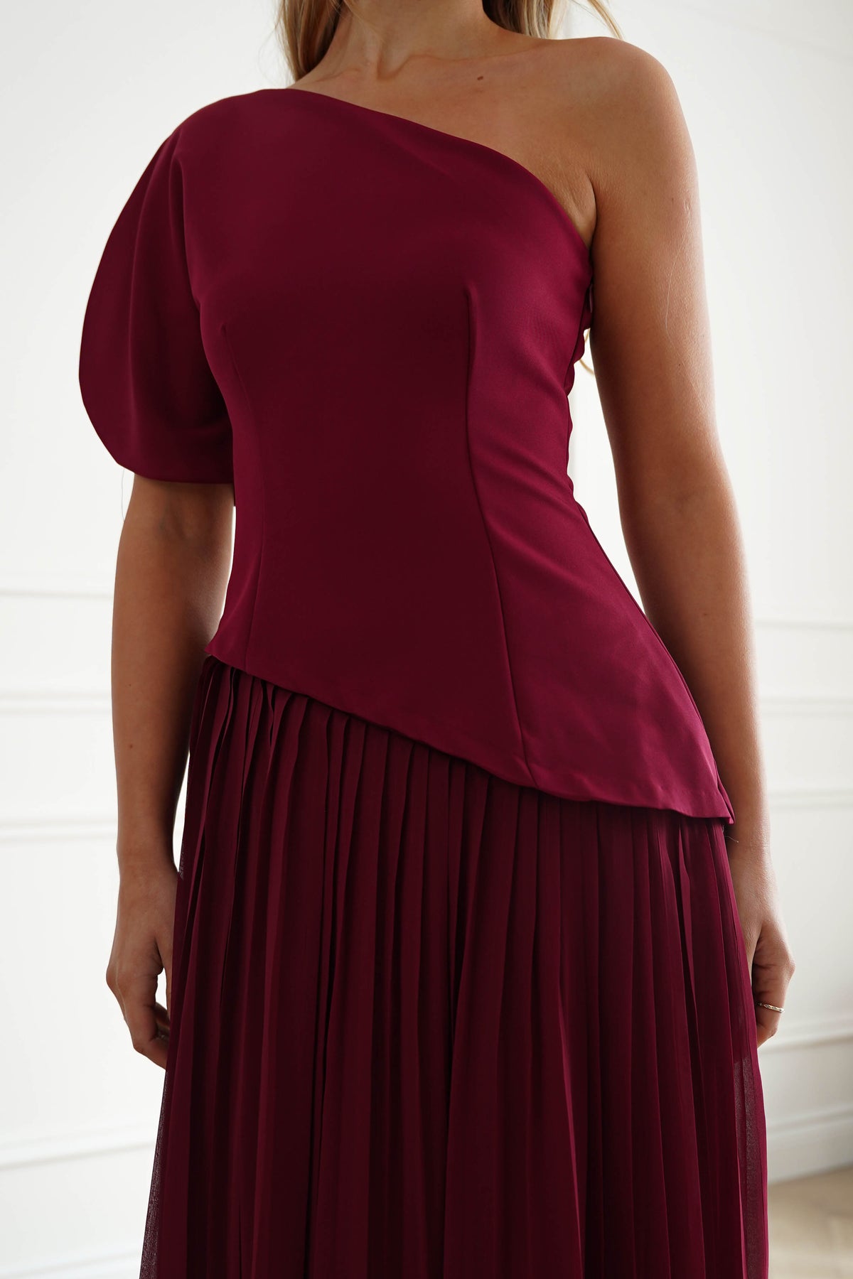 Oh Hello Clothing Women > Clothing > Dresses Orla One Shoulder Pleated Maxi Dress | Wine