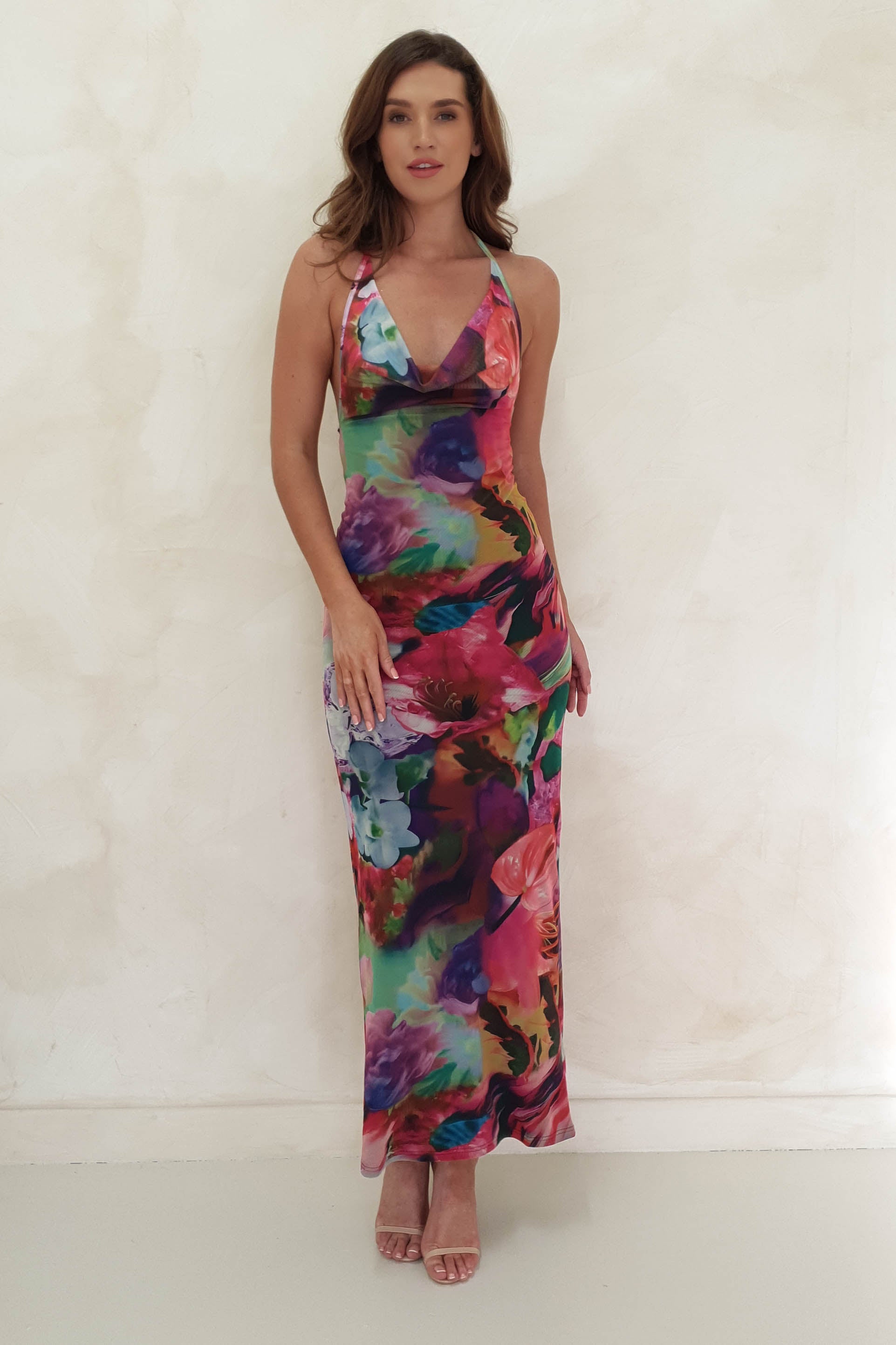 Palmer Floral Mesh Maxi Dress Mixed Print Oh Hello Clothing