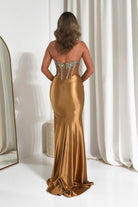 Oh Hello Clothing Dresses 1*DONE -CINDERALLA-CDS538-Gold Crystal-Embellished Sheer Corset Evening Gown