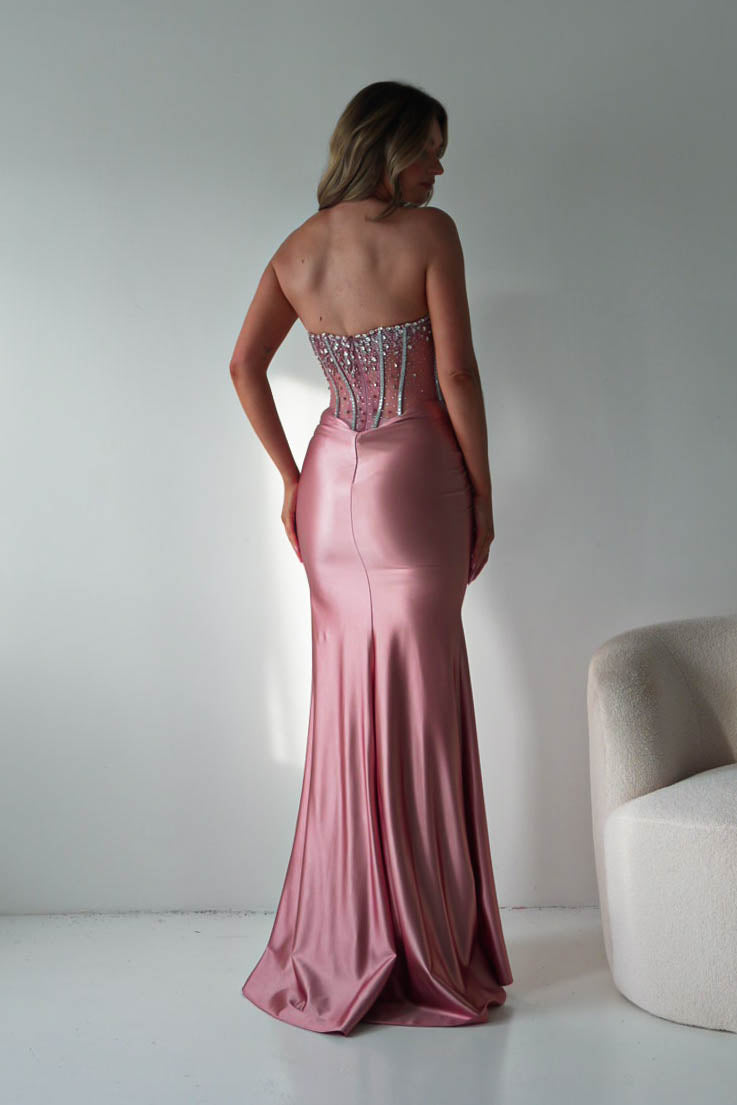 Oh Hello Clothing Dresses > Prom Dresses Paloma Crystal Embellished Sheer Corset Gown | Rose