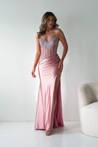 Oh Hello Clothing Dresses > Prom Dresses Paloma Crystal Embellished Sheer Corset Gown | Rose