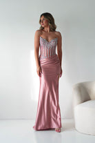 Oh Hello Clothing Dresses > Prom Dresses Paloma Crystal Embellished Sheer Corset Gown | Rose