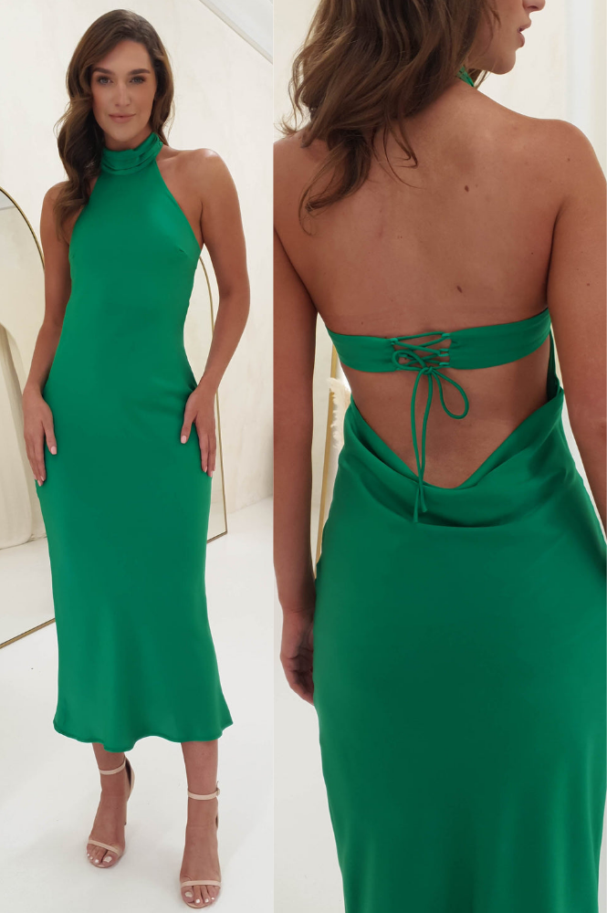 Pamela Halter Neck Maxi Dress | Green