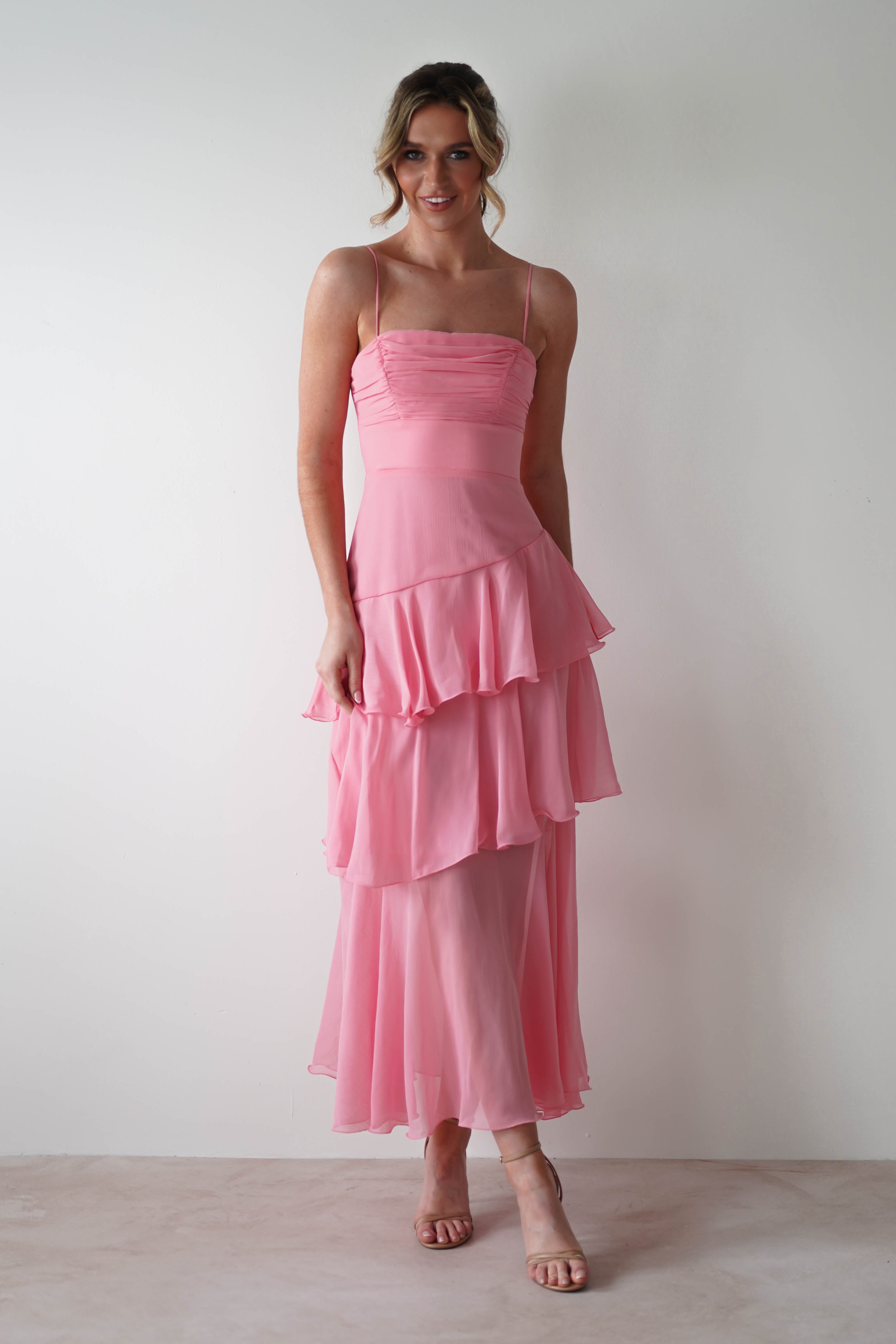 Pasha Ruffle Maxi Dress | Coral