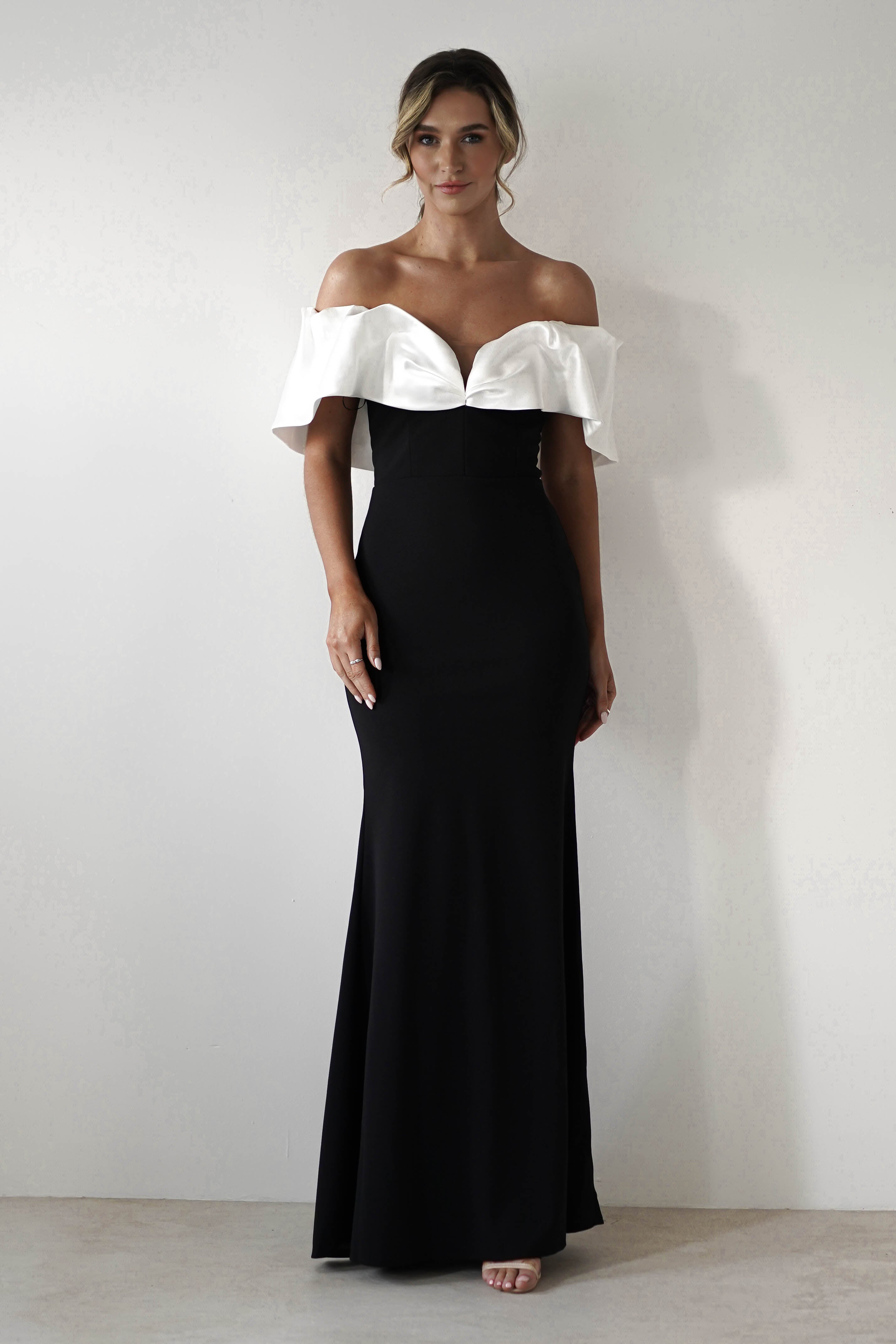 Paula Off The Shoulder Gown | Black/White