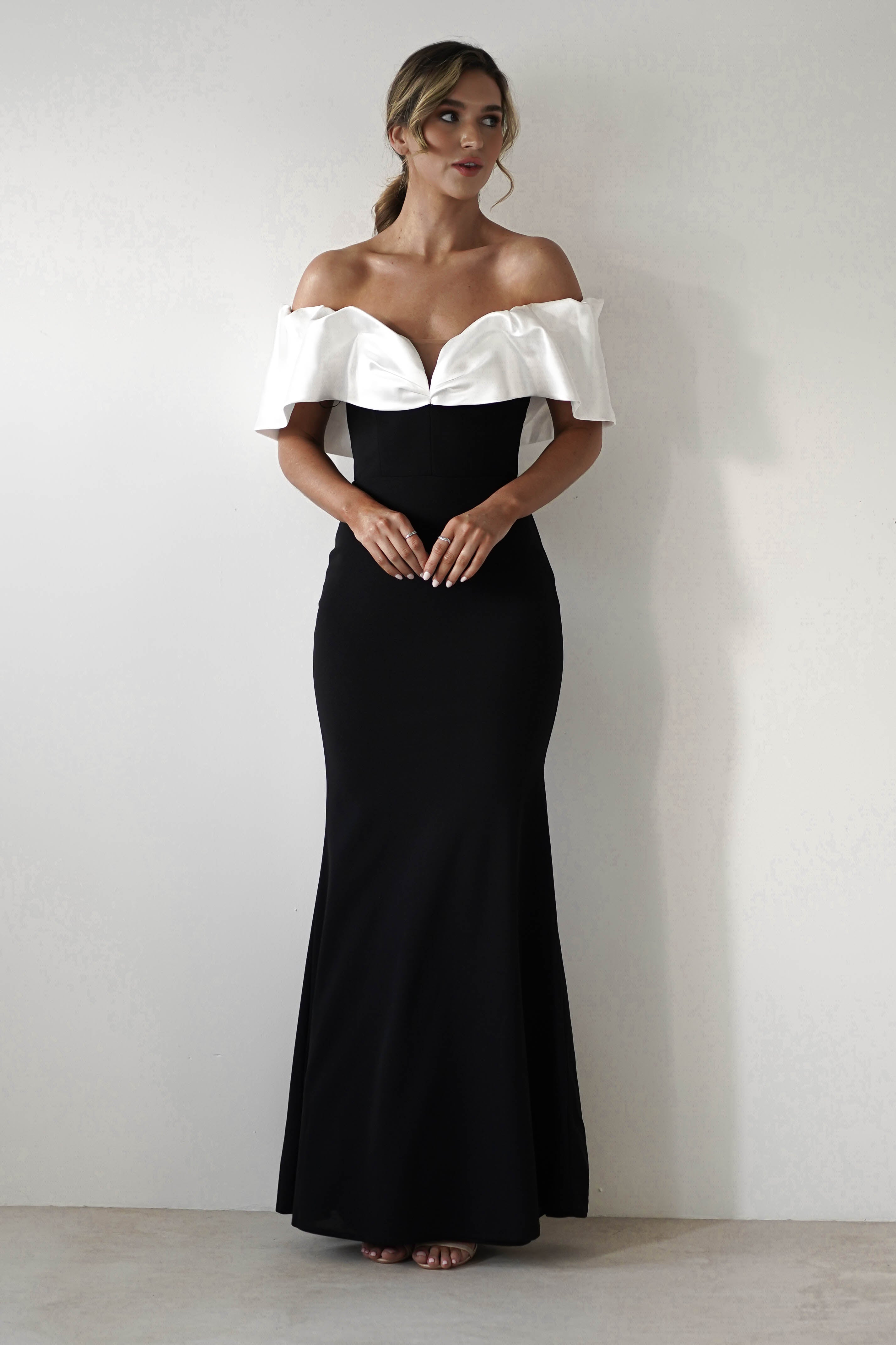 Paula Off The Shoulder Gown | Black/White