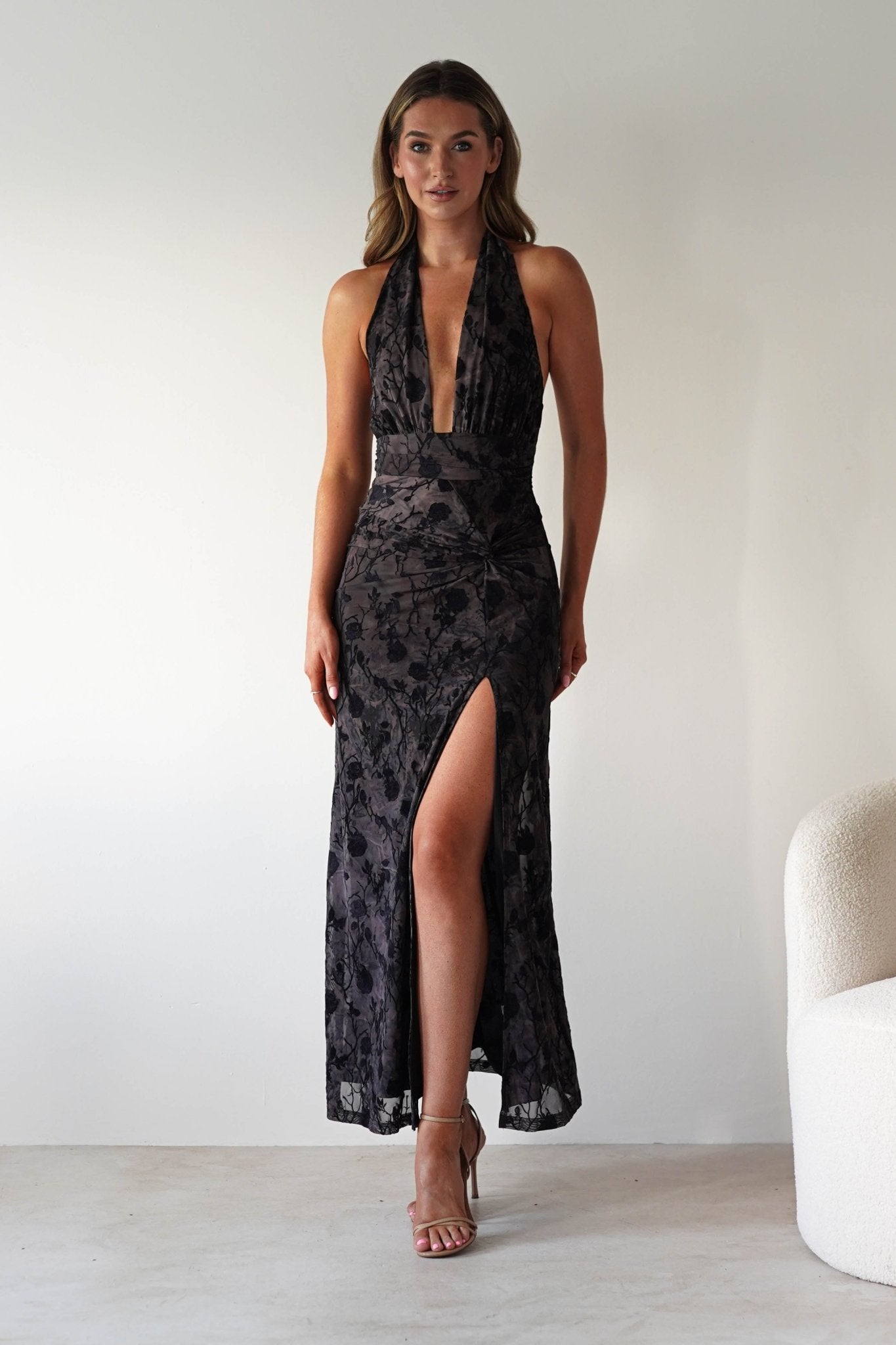 Paxton Halter Neck Floral Maxi Dress | Black | Oh Hello Clothing | S (8)