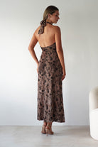 Paxton Halter Neck Floral Maxi Dress Brown | Wedding Guest Dress | Halter Neck | Maxi | Oh Hello Clothing
