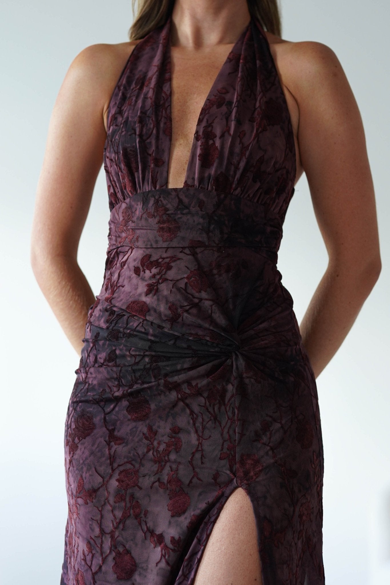 Paxton Halter Neck Floral Maxi Dress | Wine | Oh Hello Clothing | S (8)