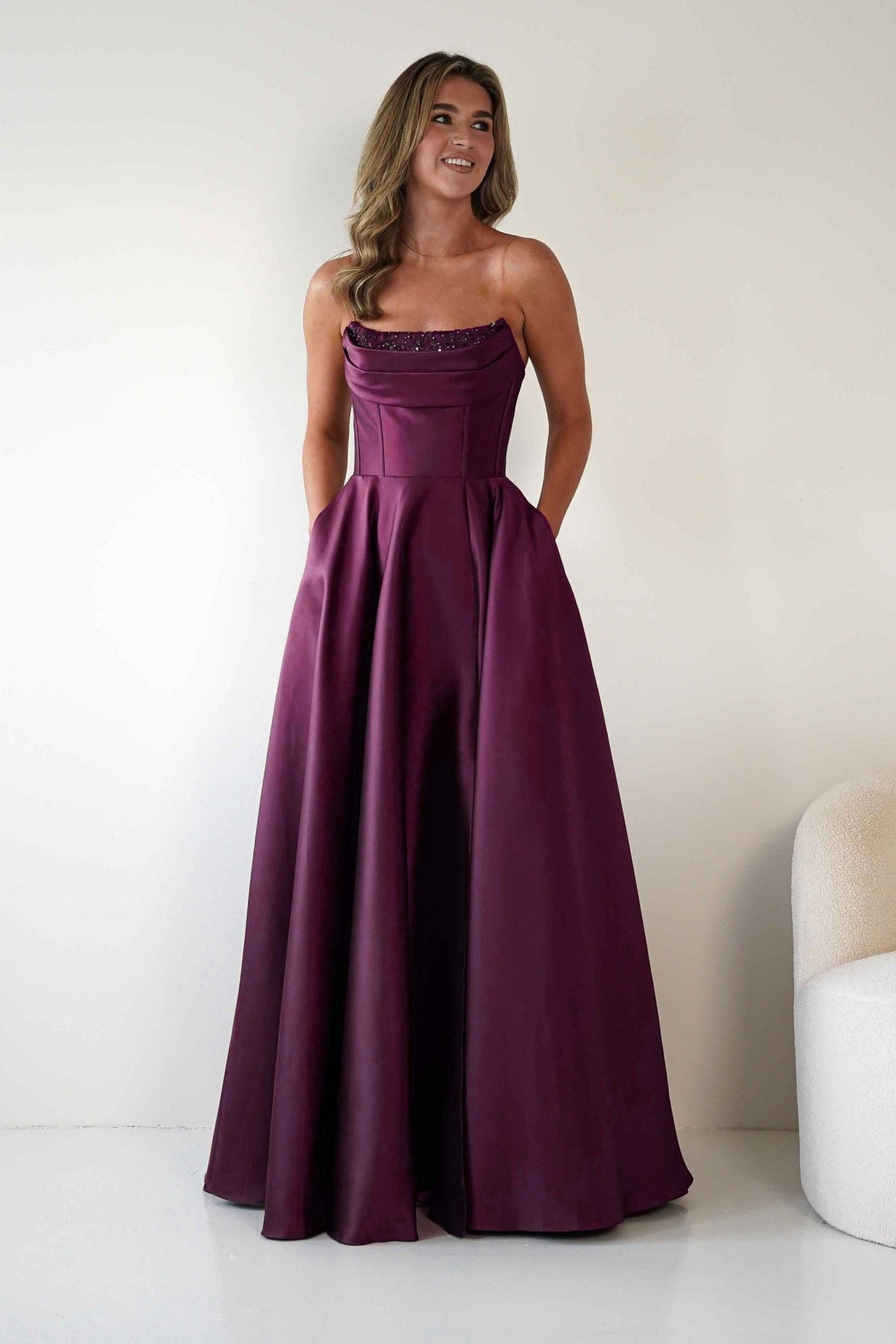 Pepper Strapless A-Line Maxi Gown | Berry | Debs & Prom