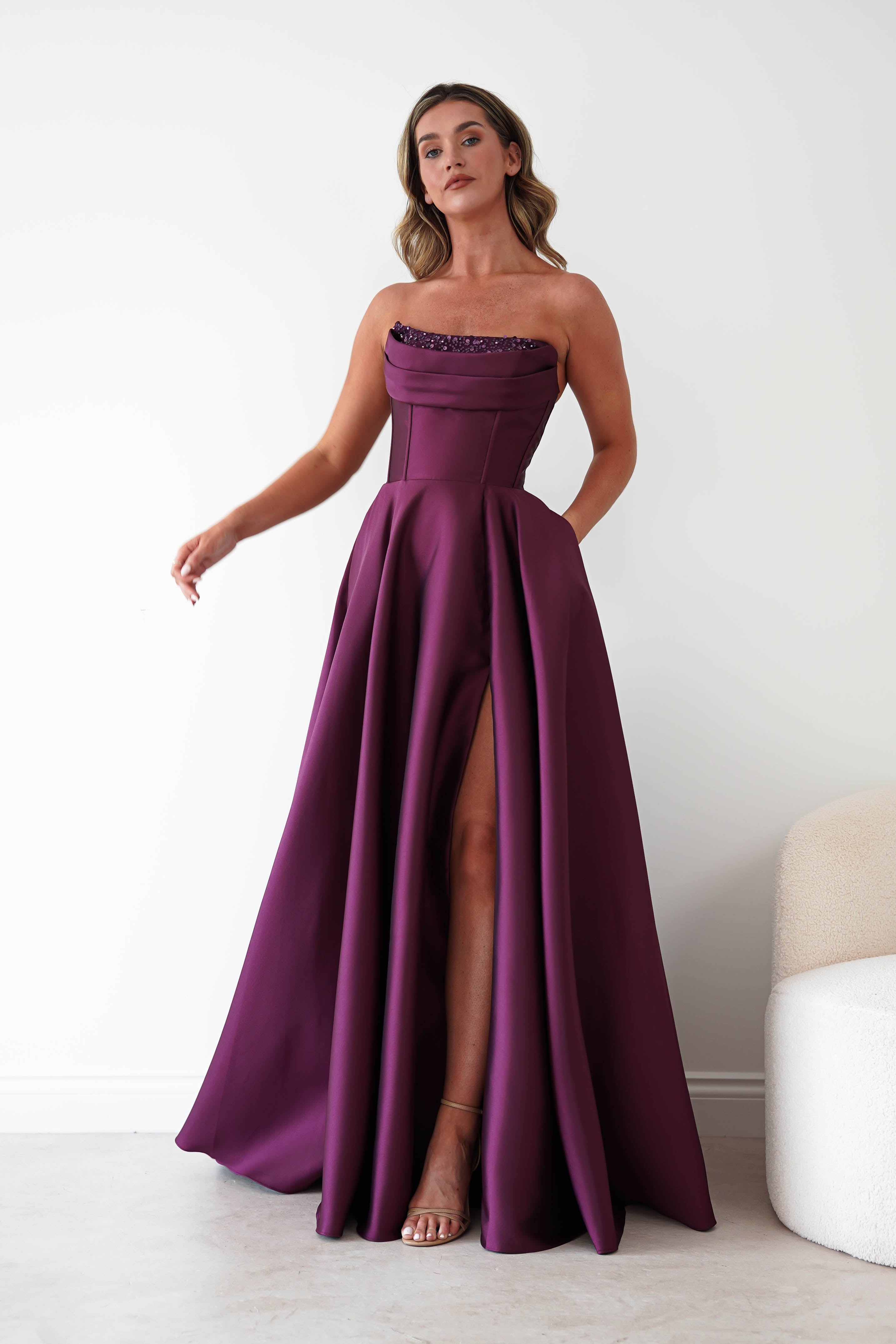 Oh Hello Clothing Dresses > Prom Dresses Pepper Strapless A-Line Maxi Gown | Berry