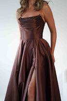 Pepper Strapless A-Line Maxi Gown | Brown | Debs & Prom | Formal Gown | Oh Hello Clothing