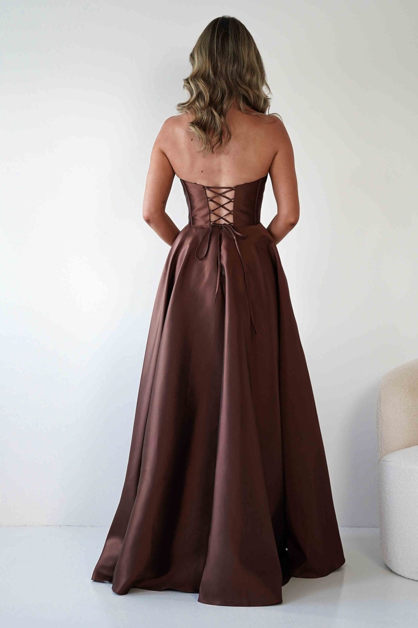 Pepper Strapless A - Line Maxi Gown | Brown | Oh Hello Clothing | S (8)