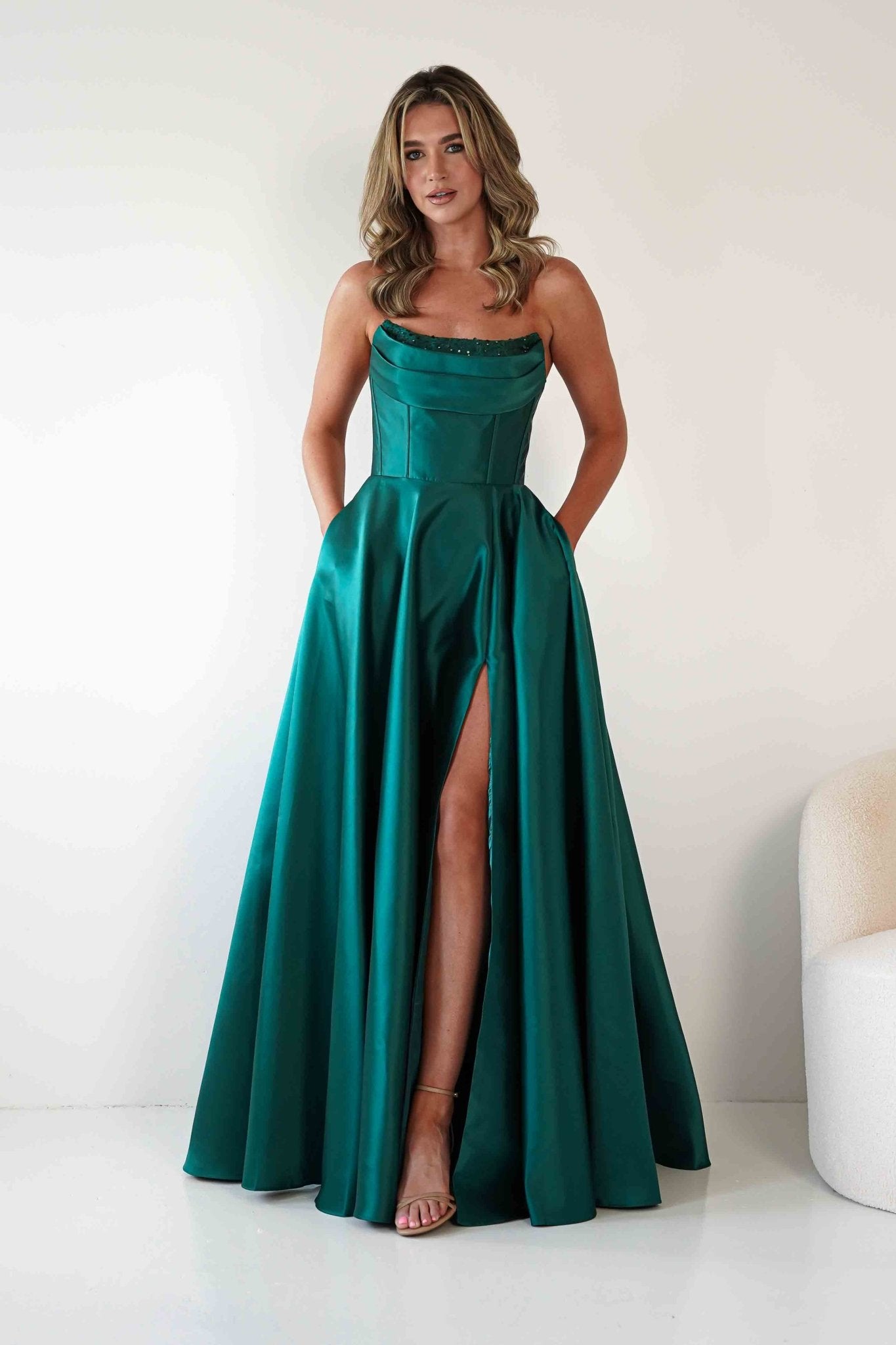 Pepper Strapless A - Line Maxi Gown | Emerald Green | Oh Hello Clothing | S (8)