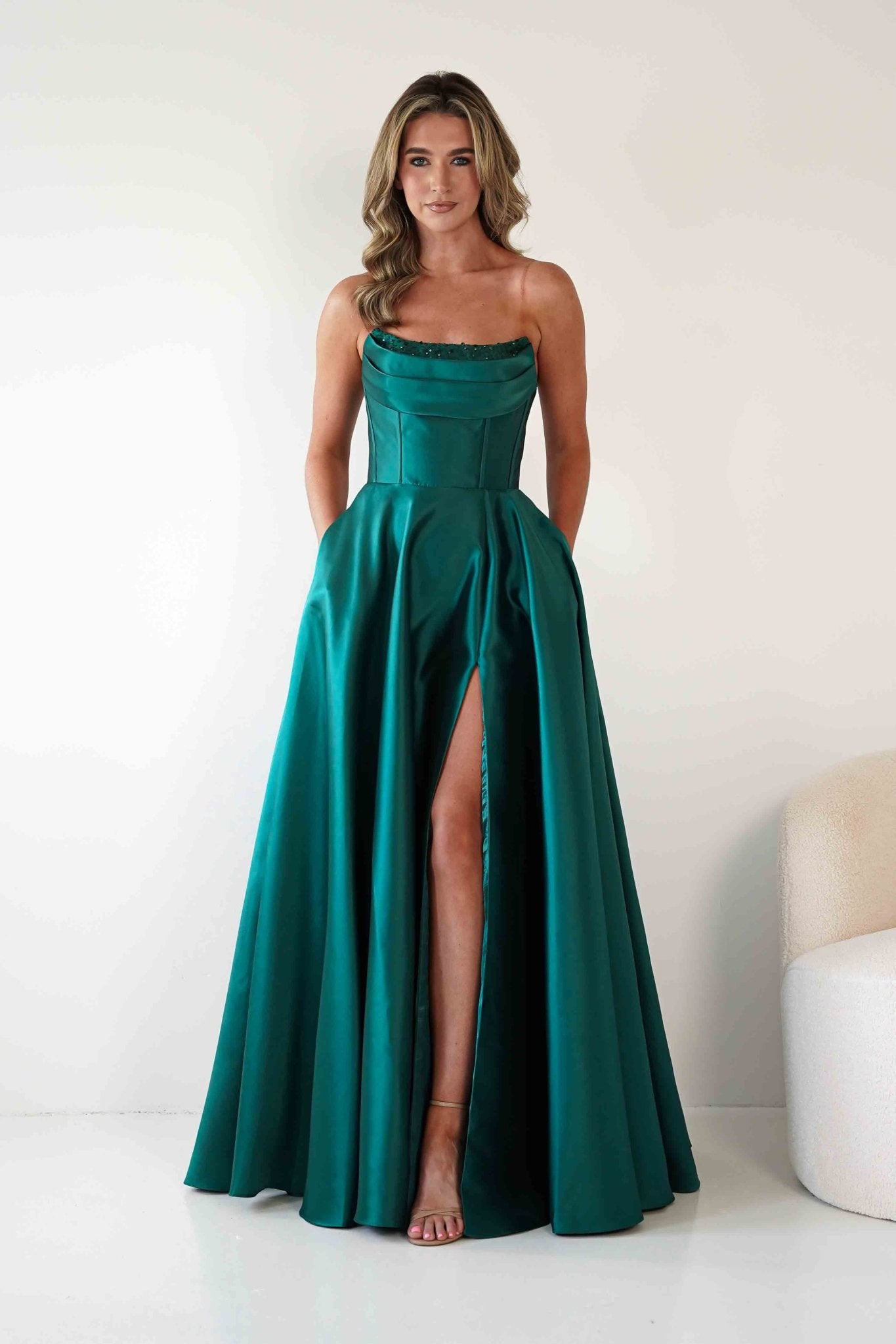 Pepper Strapless A - Line Maxi Gown | Emerald Green | Oh Hello Clothing | S (8)