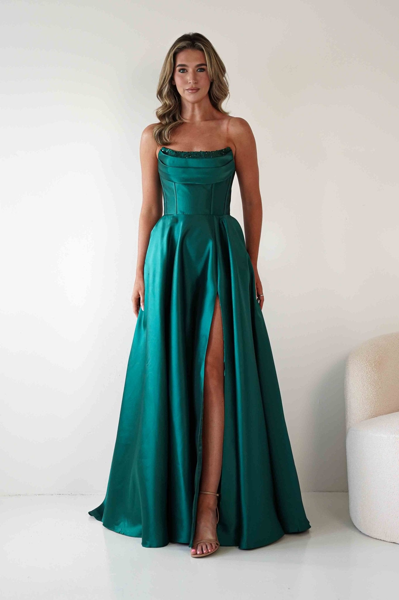 Pepper Strapless A - Line Maxi Gown | Emerald Green | Oh Hello Clothing | S (8)