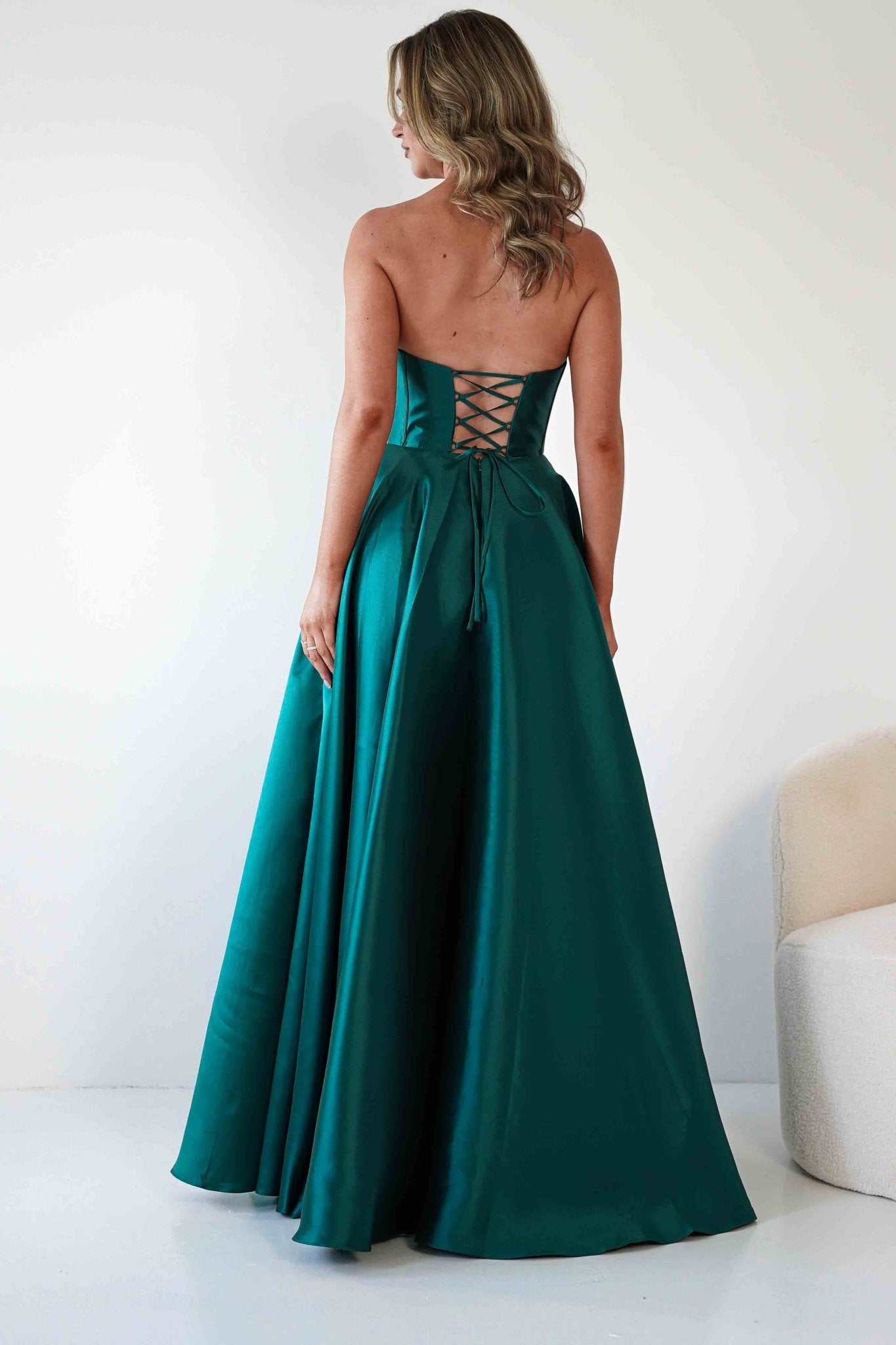 Pepper Strapless A - Line Maxi Gown | Emerald Green | Oh Hello Clothing | S (8)