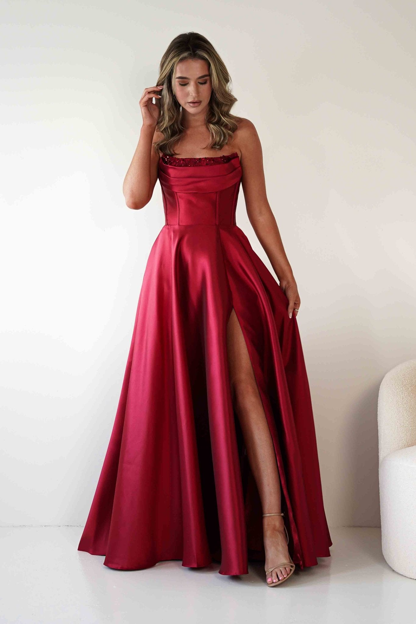 Pepper Strapless A - Line Maxi Gown | Red | Oh Hello Clothing | S (8)